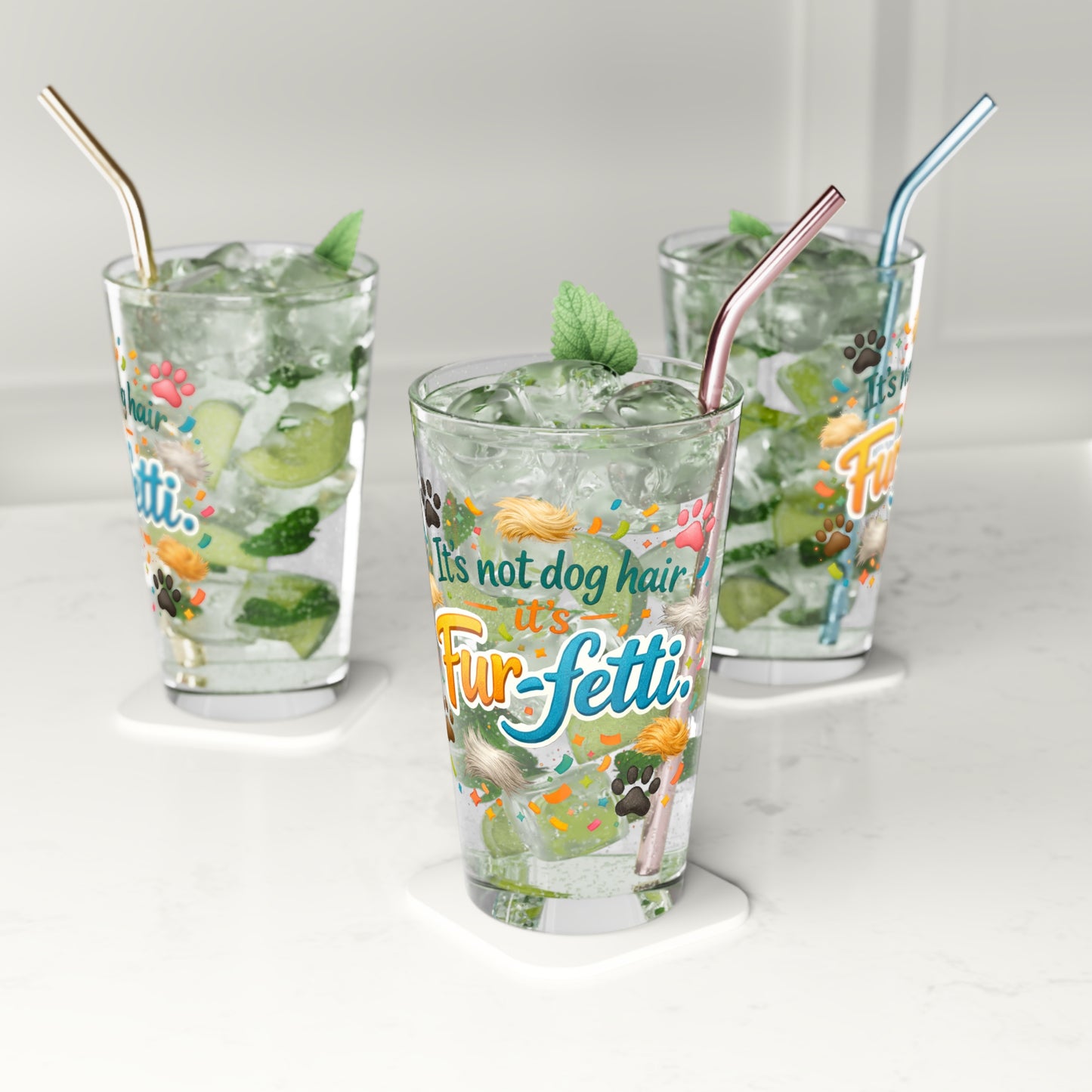 Fur-Fetti Dog Drinking Glass