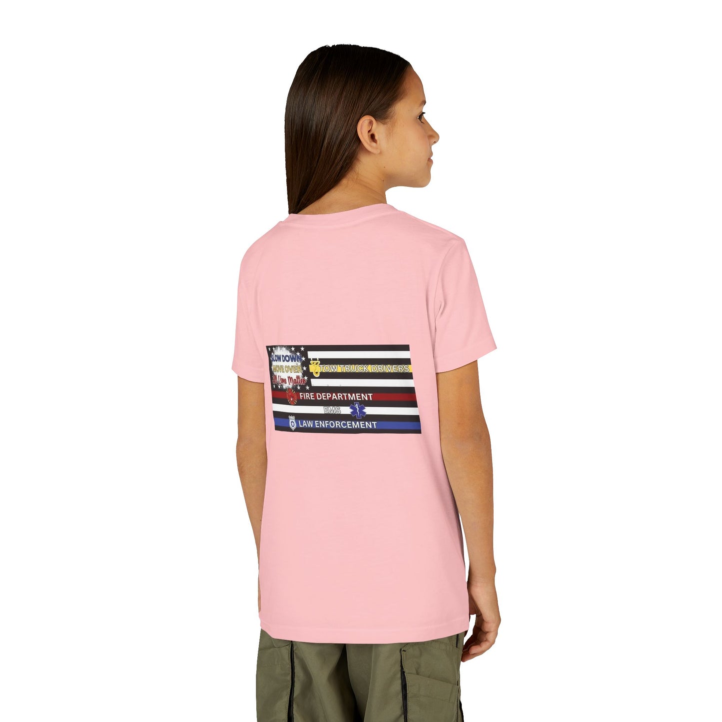 Slow Down Move Over Flag Youth Unisex Short Sleeve Crewneck Tee