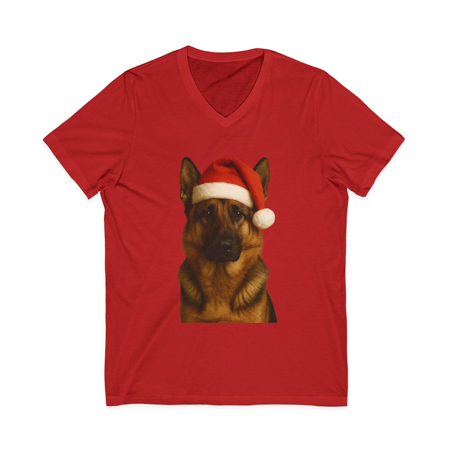 Santa Paws German Shepherd Unisex Short Sleeve V-Neck Tee