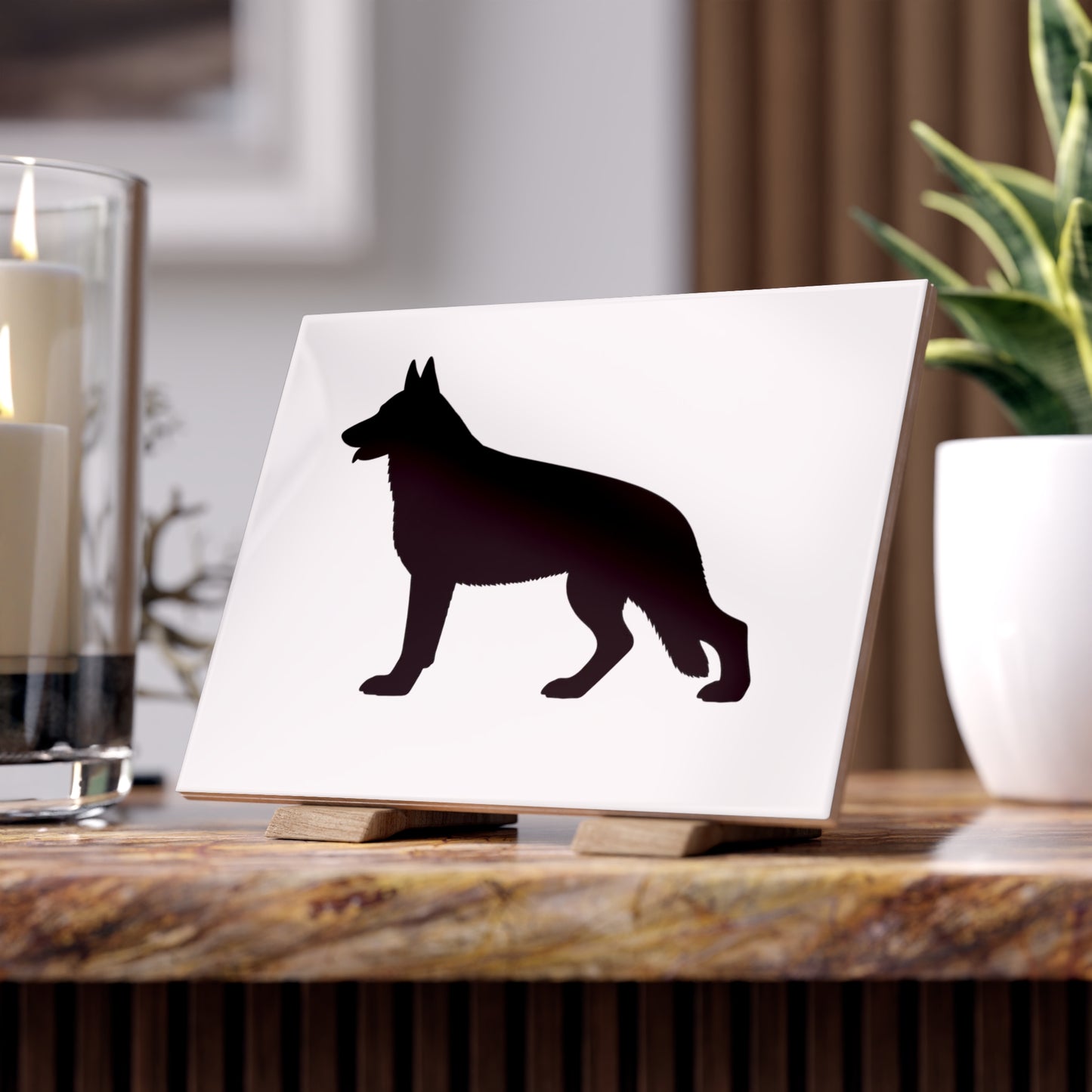 German Shepherd Silhouette Ceramic Photo Tile