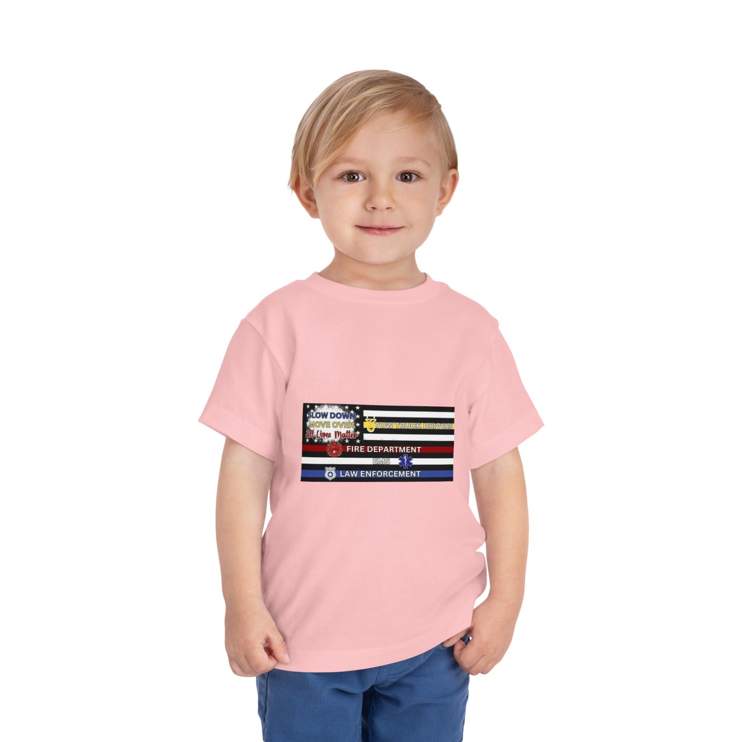 Slow Down Move Over Flag Toddler Unisex Short Sleeve Crewneck Tee