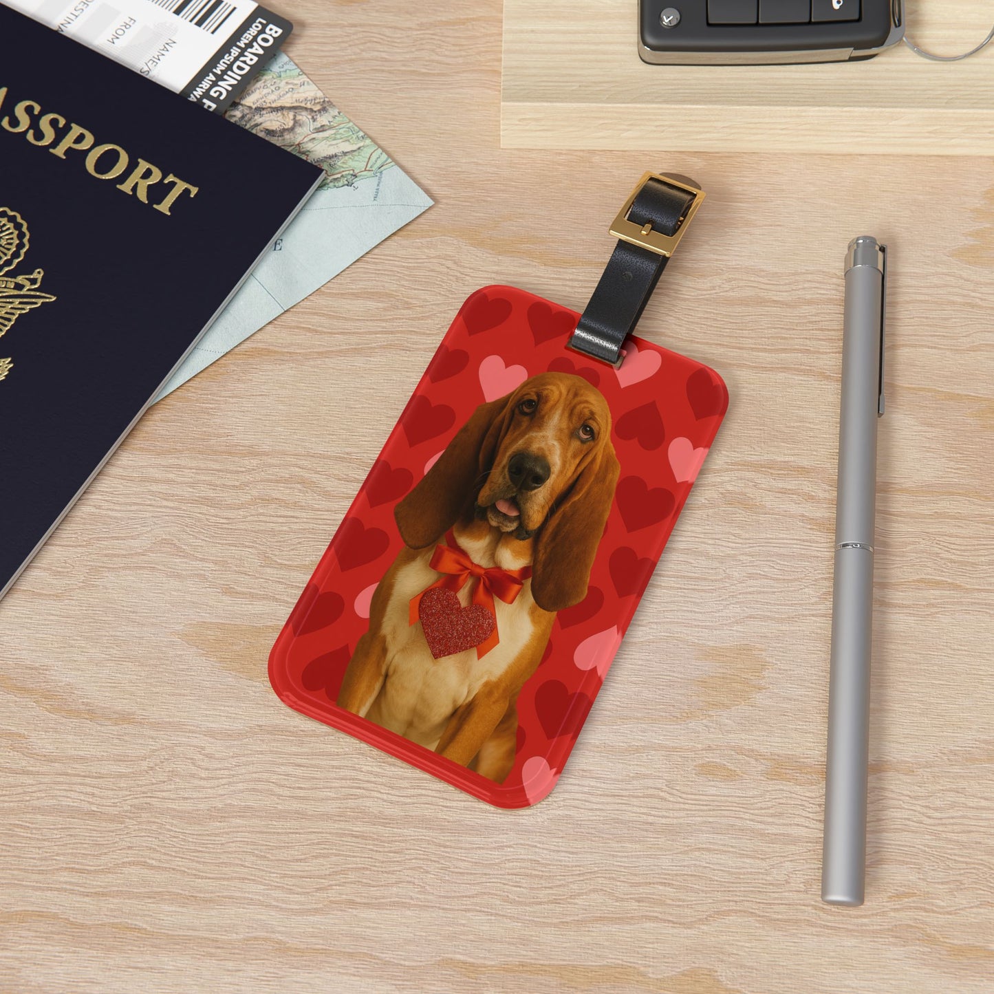 Cupid's Companion Basset Leather Strap Luggage Tag