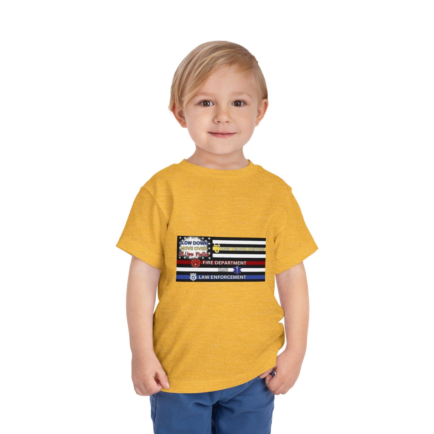 Slow Down Move Over Flag Toddler Unisex Short Sleeve Crewneck Tee
