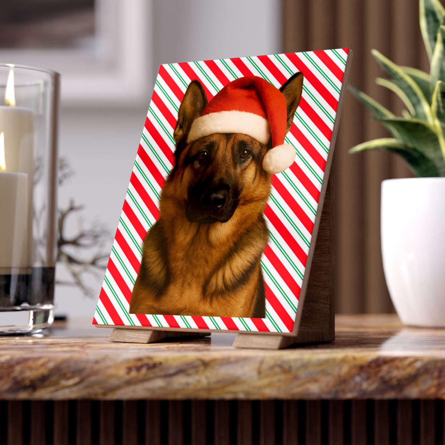 Santa Paws German Shepherd Ceramic Photo Tile