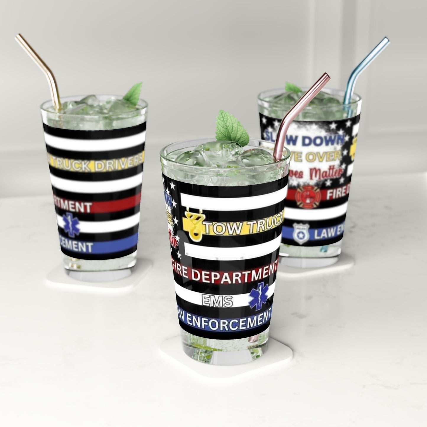 Slow Down Move Over Flag Drinking Glass