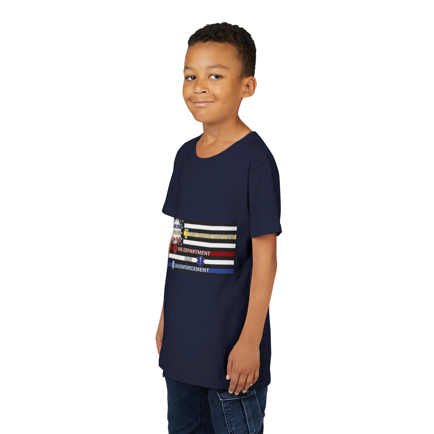 Slow Down Move Over Flag Youth Unisex Short Sleeve Crewneck Tee