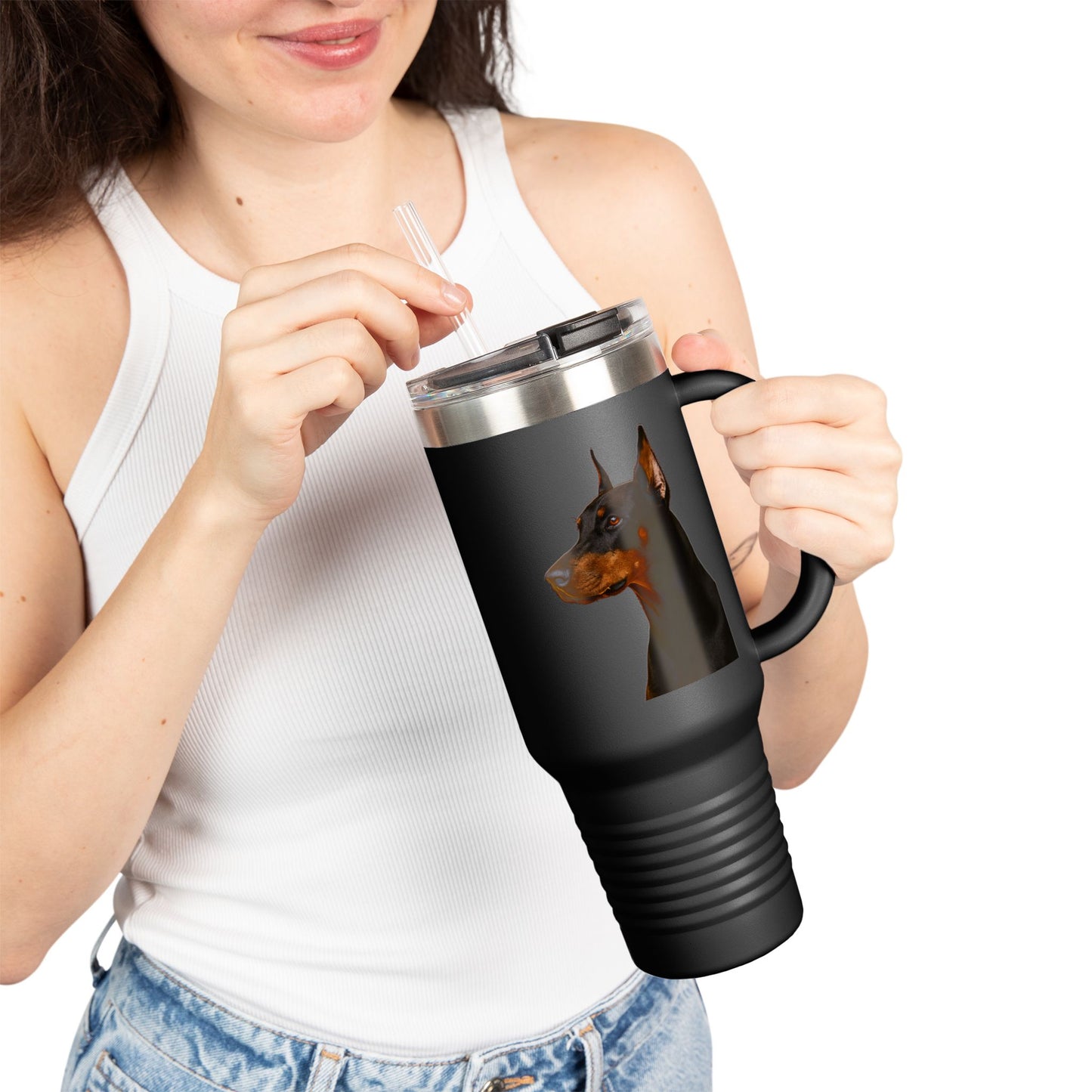 Doberman Head Insulated Travel Mug