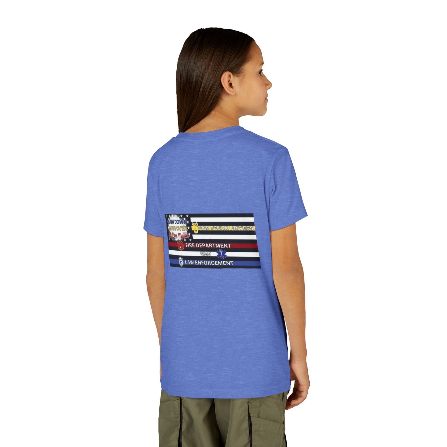 Slow Down Move Over Flag Youth Unisex Short Sleeve Crewneck Tee