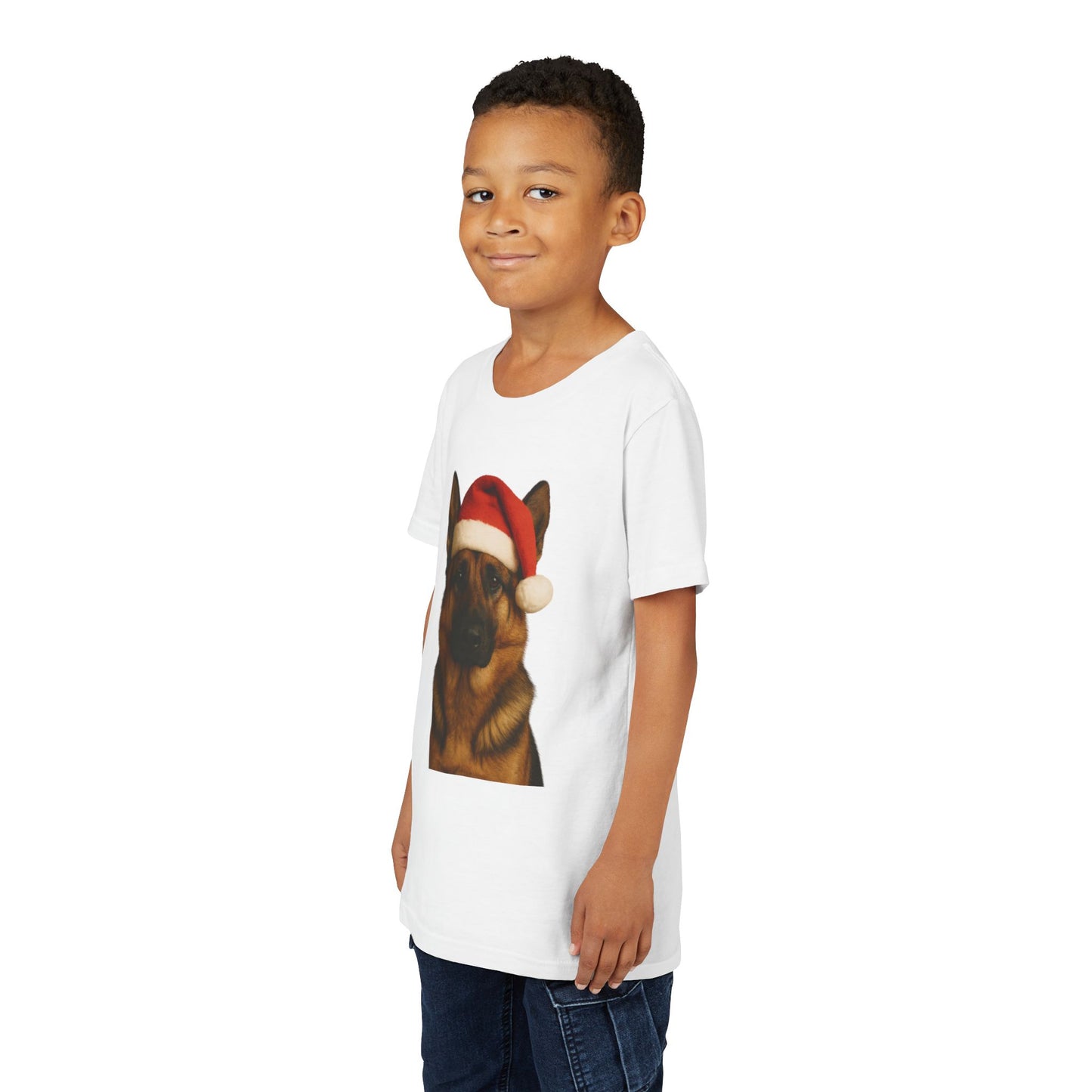Santa Paws German Shepherd Youth Unisex Short Sleeve Crewneck Tee