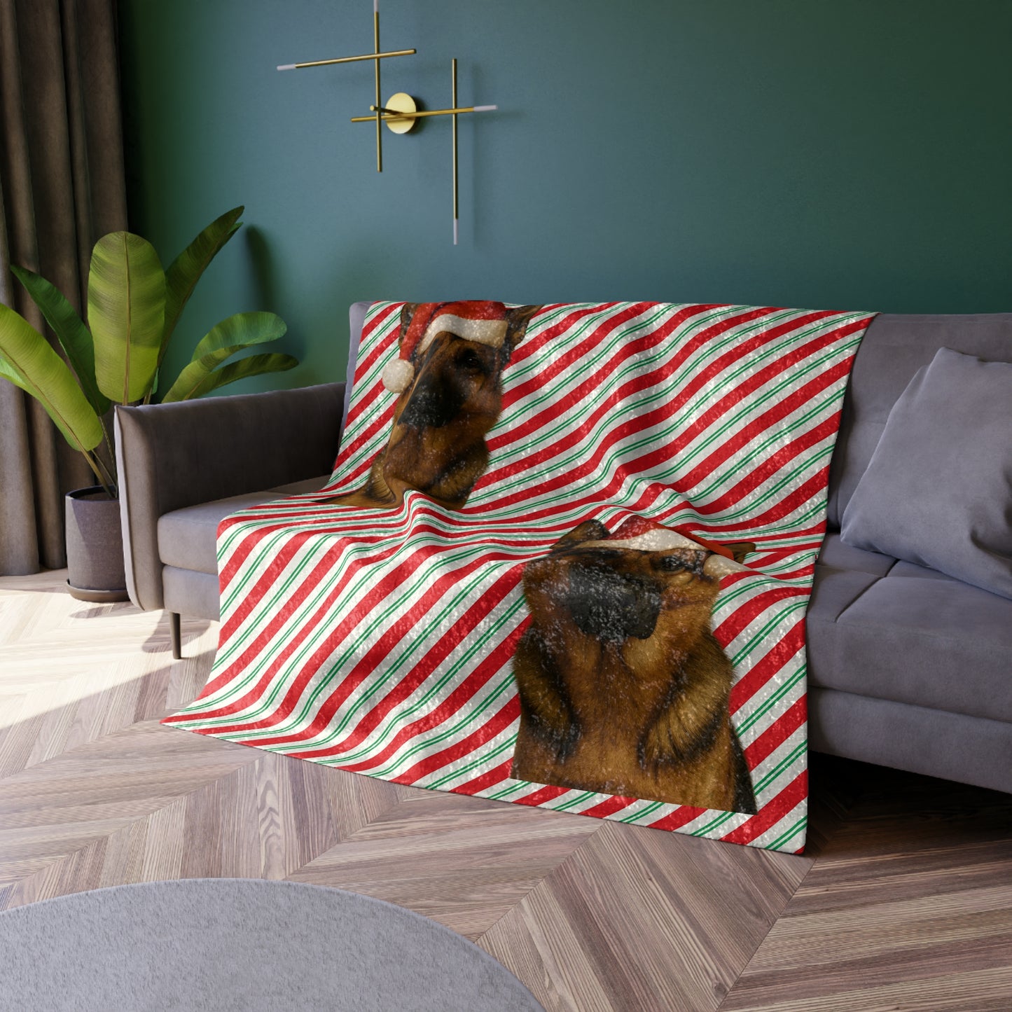 Santa Paws German Shepherd Crushed Velvet Blanket