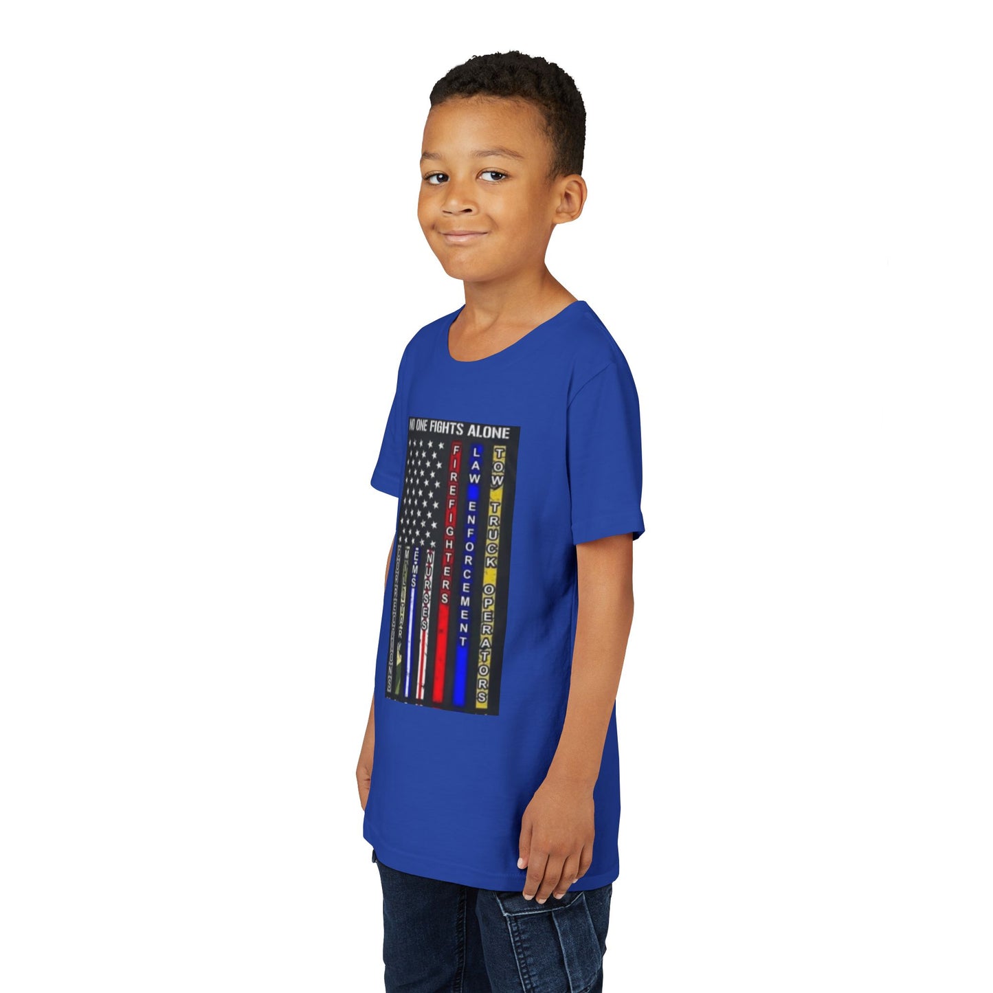 No One Fights Alone Youth Unisex Short Sleeve Crewneck Tee