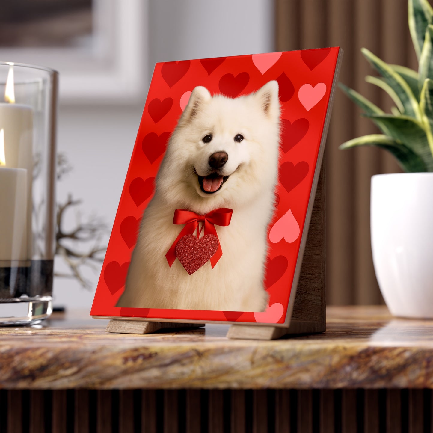 Cupid's Companion Samoyed Ceramic Photo Tile