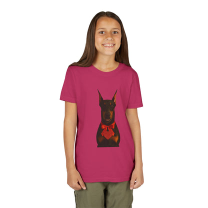Cupid's Companion Doberman  Youth Unisex Short Sleeve Crewneck Tee