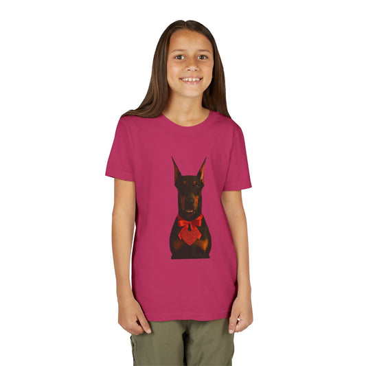 Cupid's Companion Doberman  Youth Unisex Short Sleeve Crewneck Tee