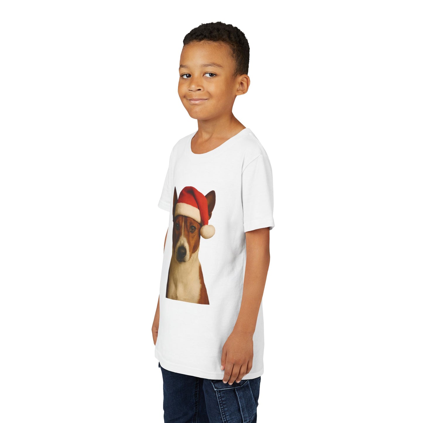 Santa Paws Basenji Youth Unisex Short Sleeve Crewneck Tee