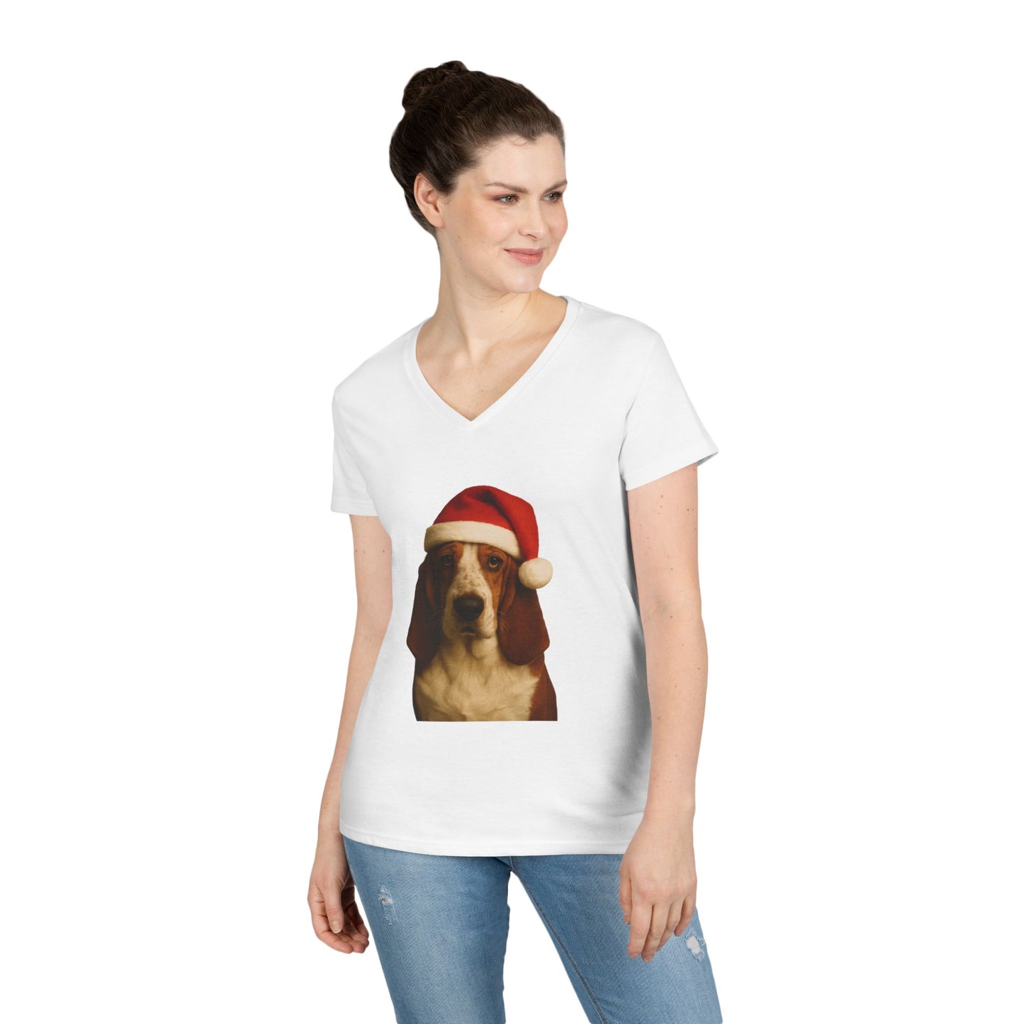 Santa Paws Basset Women's V-Neck T-Shirt