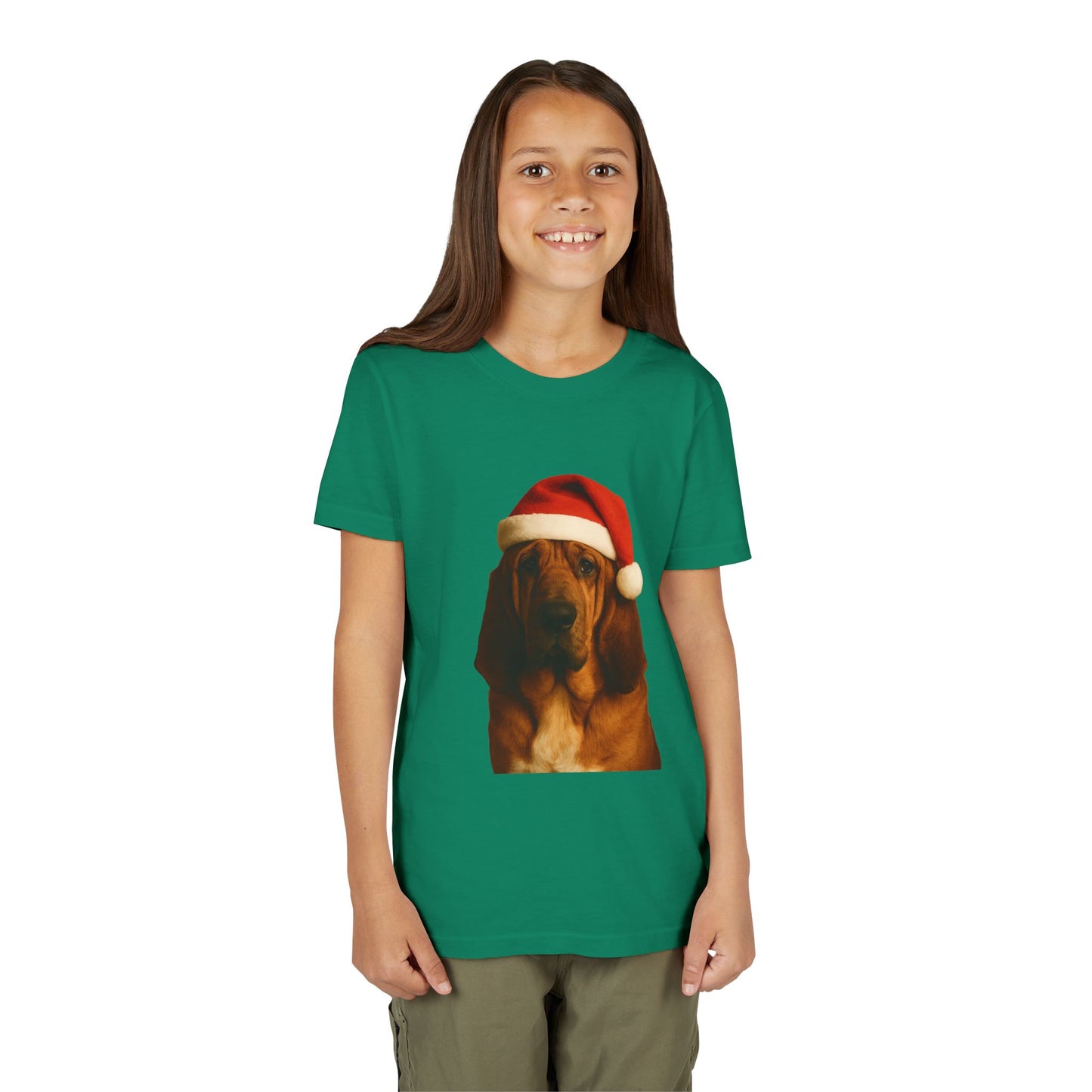 Santa Paws Bloodhound Youth Unisex Short Sleeve Crewneck Tee