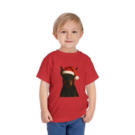 Santa Paws Doberman Toddler Unisex Short Sleeve Crewneck Tee