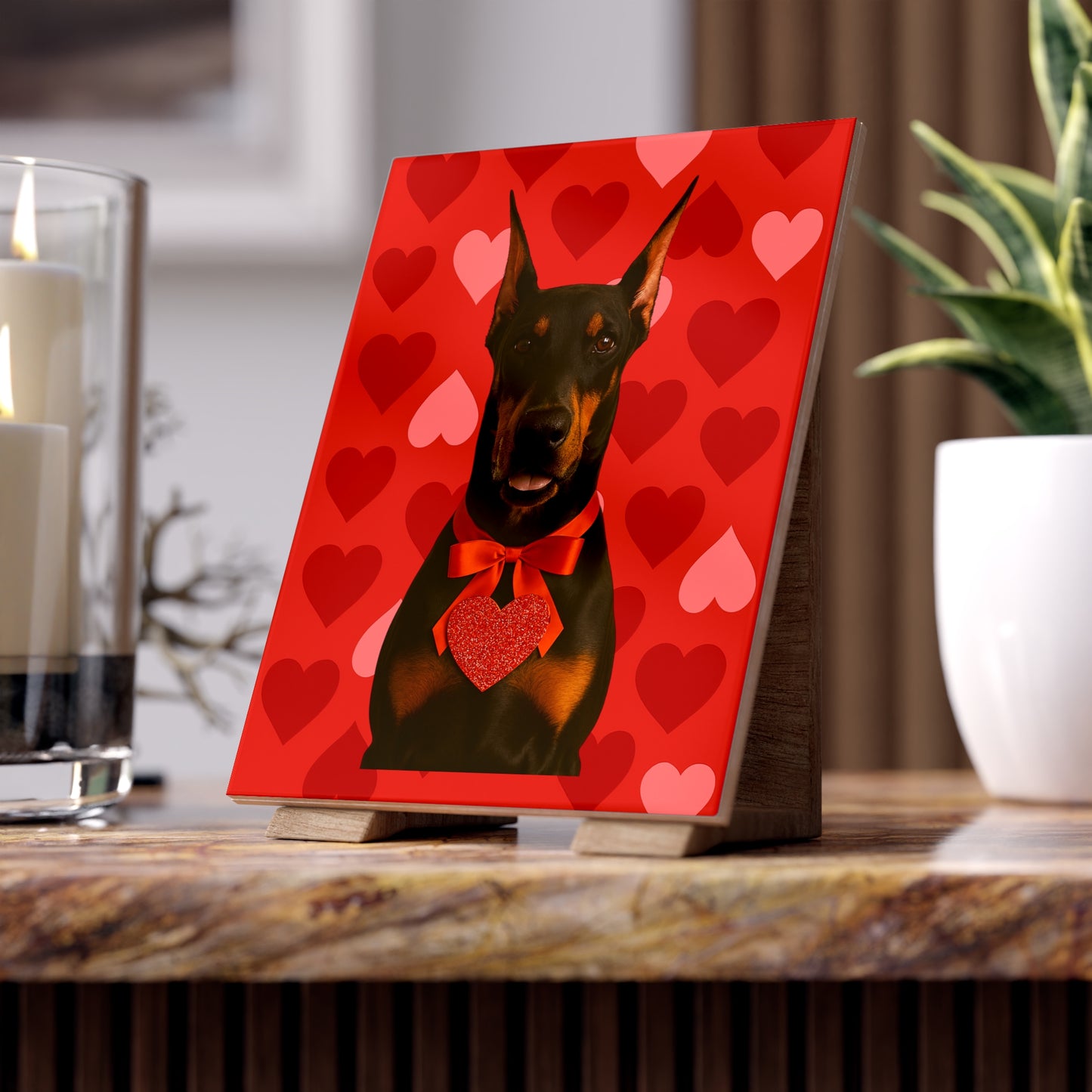 Cupid's Companion Doberman Ceramic Photo Tile