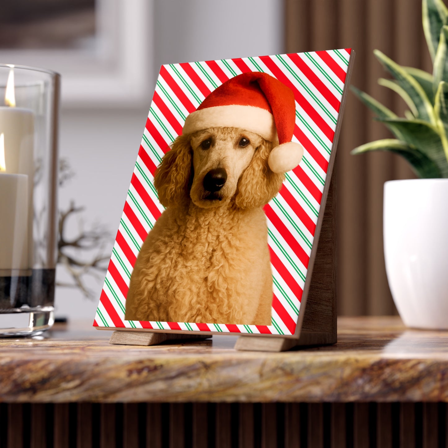 Santa Paws Poodle Ceramic Photo Tile
