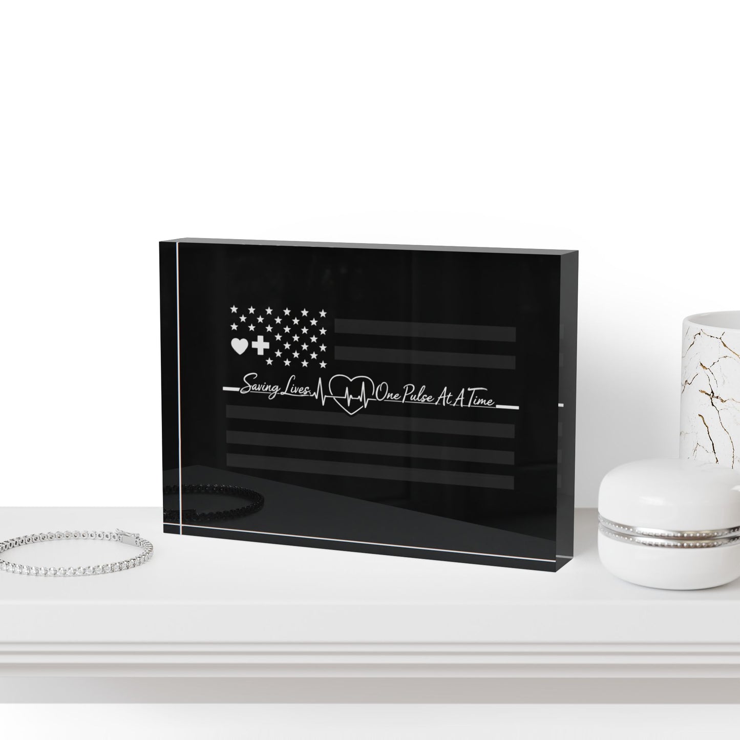 Thin White Line Acrylic Photo Block