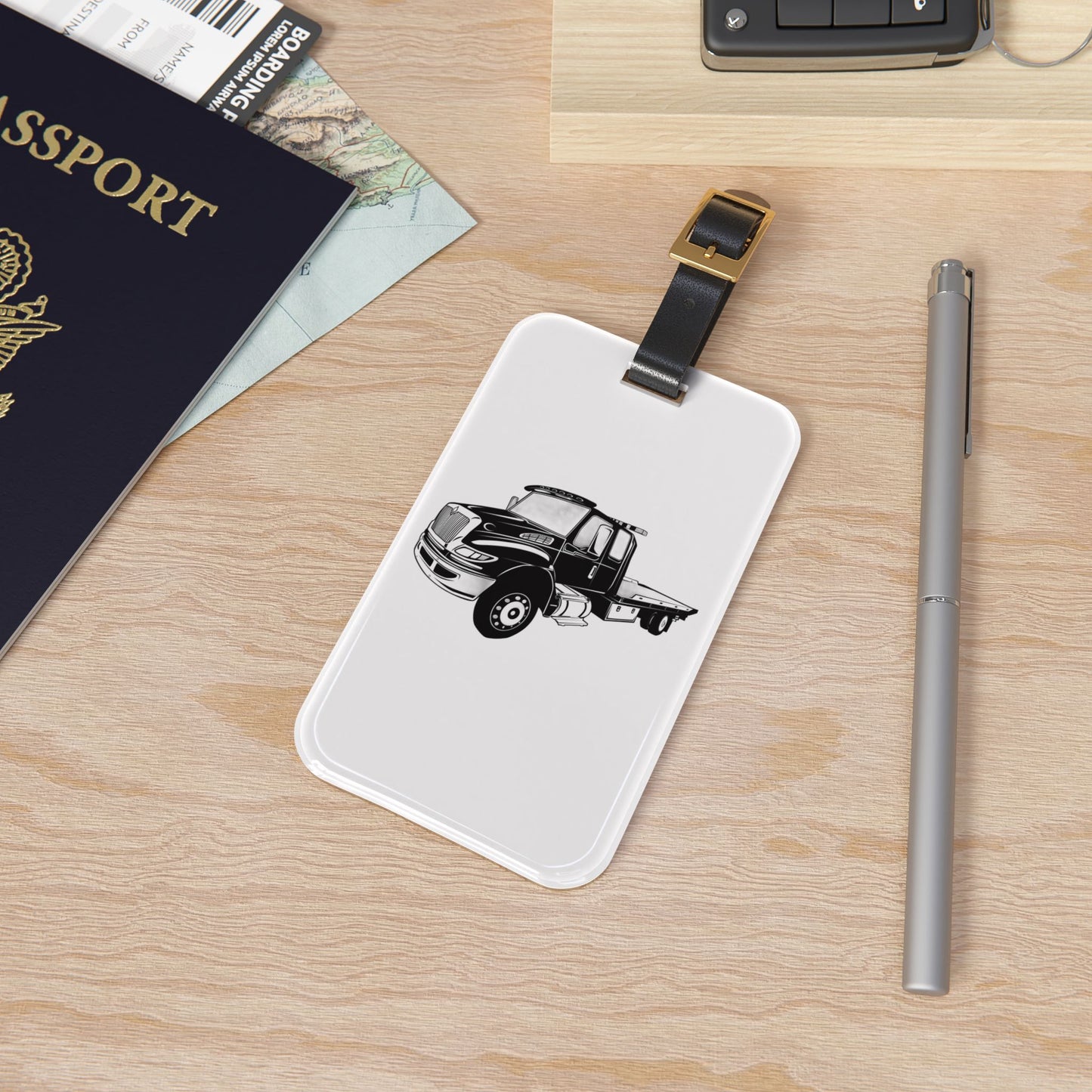 Flatbed Tow Truck Leather Strap Luggage Tag