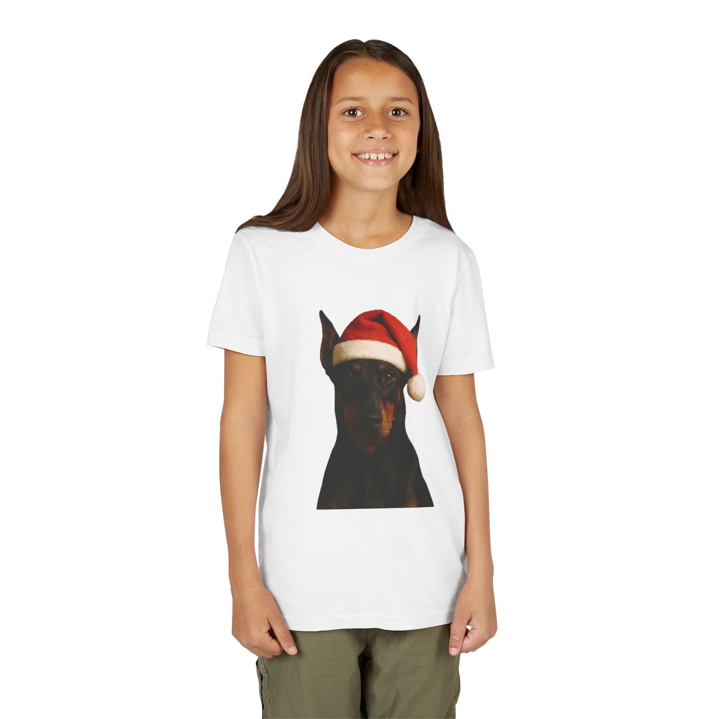 Santa Paws Doberman Youth Unisex Short Sleeve Crewneck Tee
