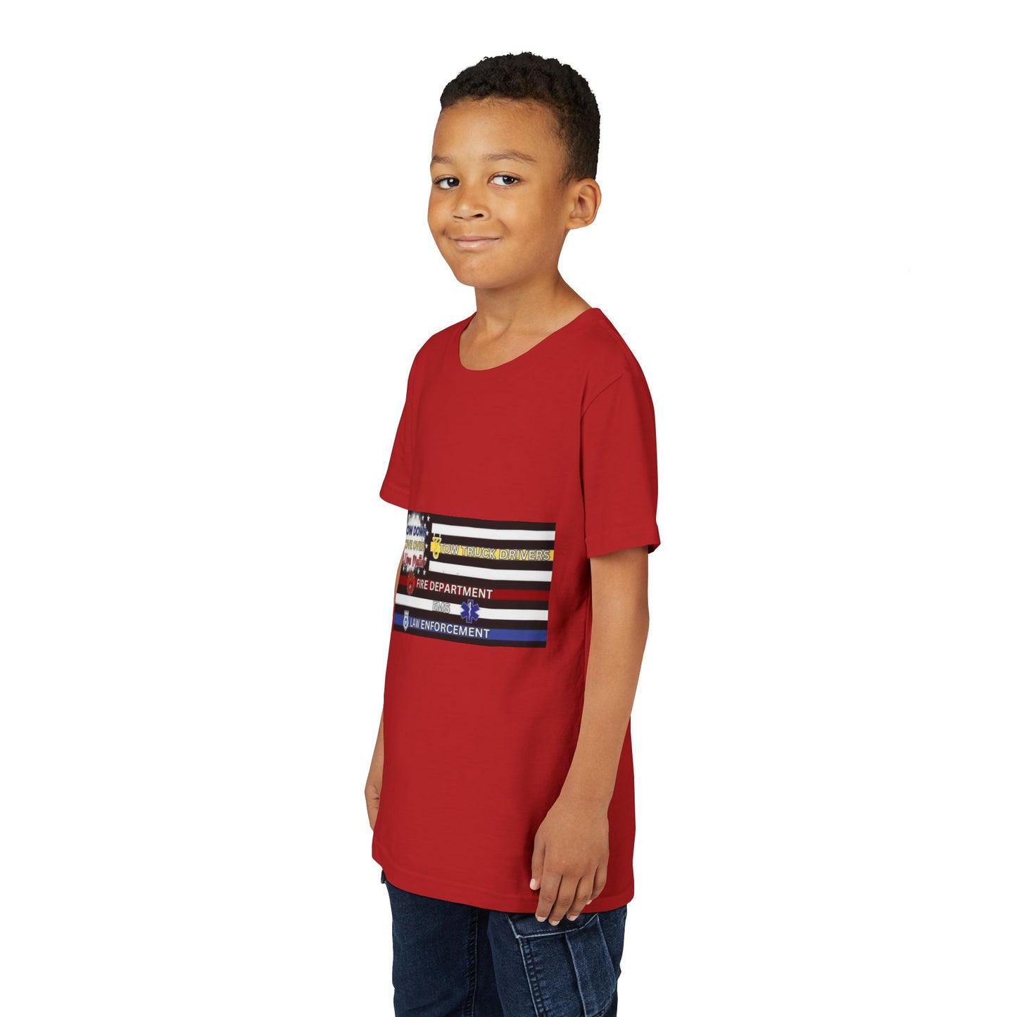 Slow Down Move Over Flag Youth Unisex Short Sleeve Crewneck Tee