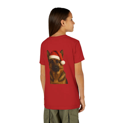 Santa Paws German Shepherd Youth Unisex Short Sleeve Crewneck Tee