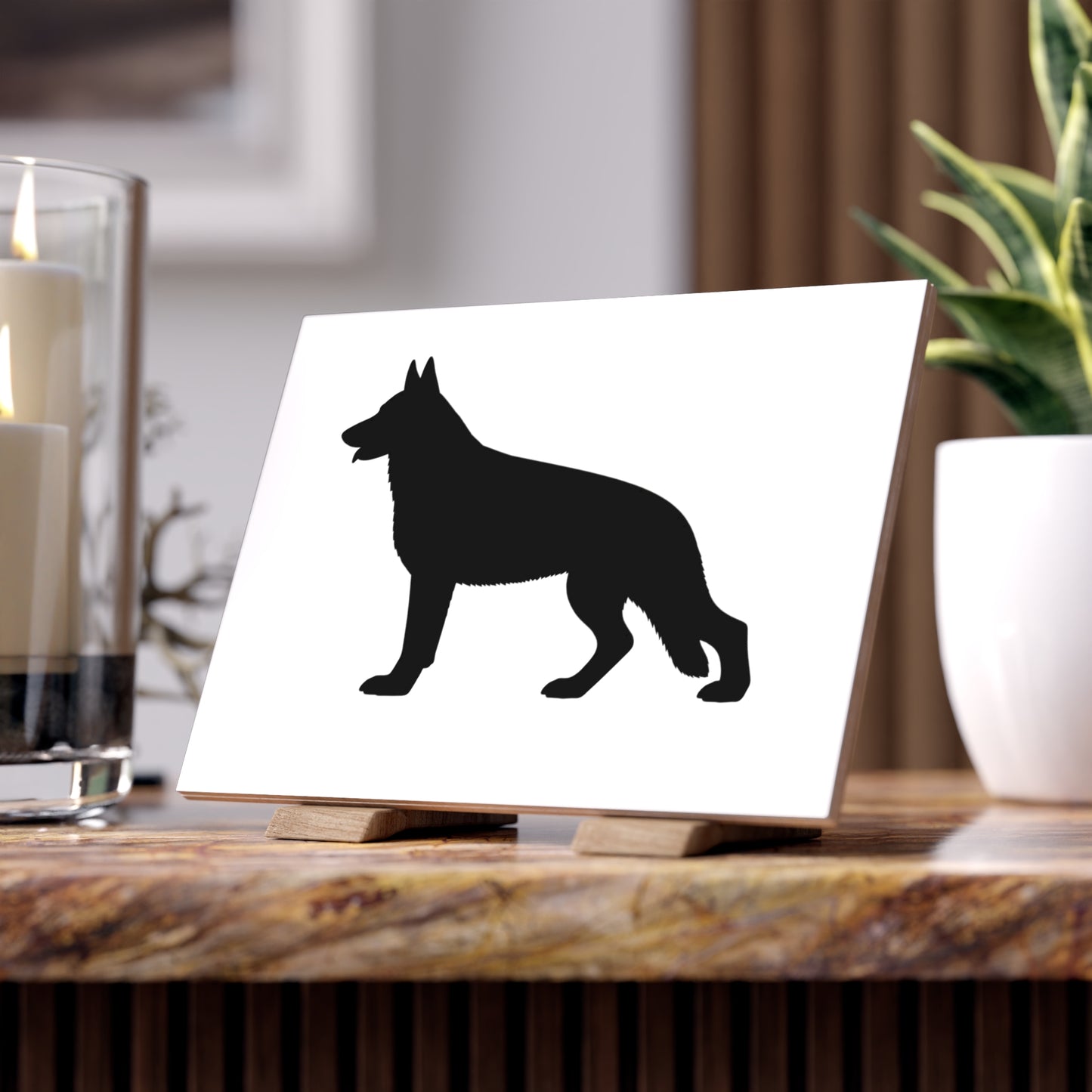 German Shepherd Silhouette Ceramic Photo Tile