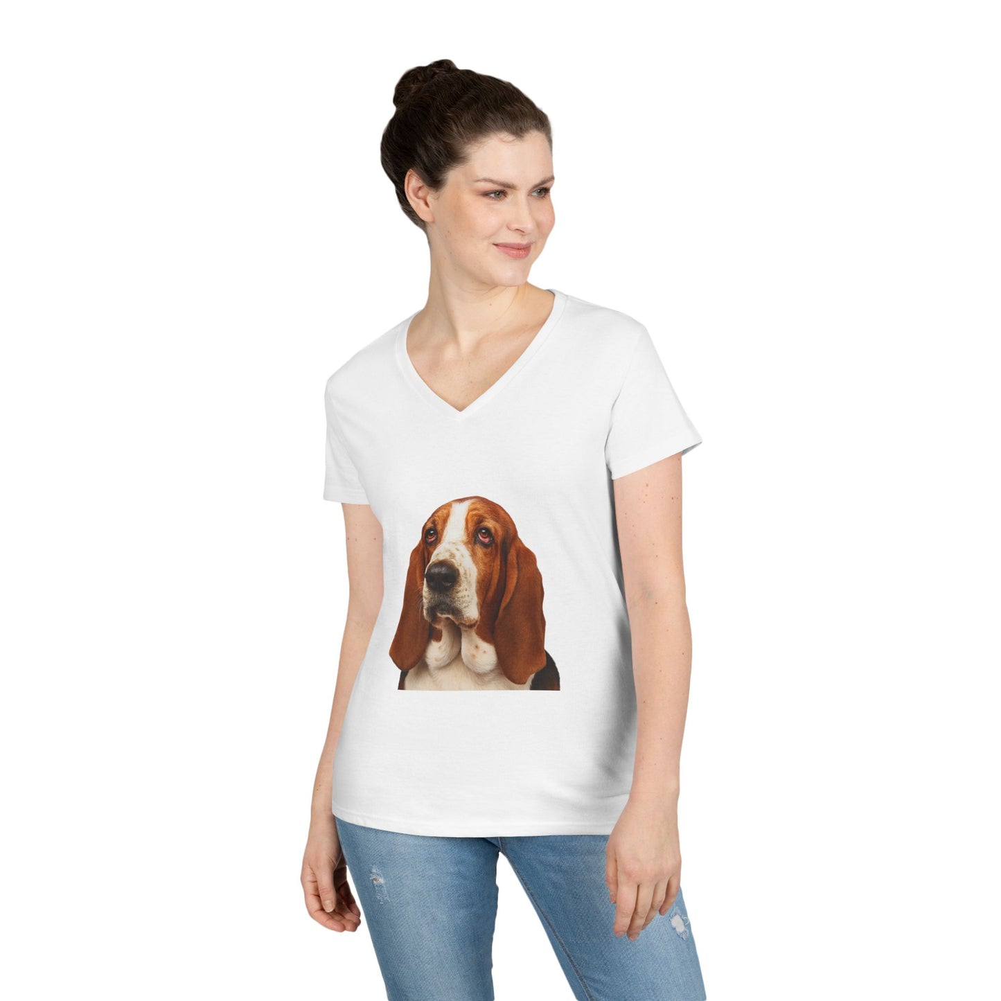 Basset Head Women's V-Neck T-Shirt