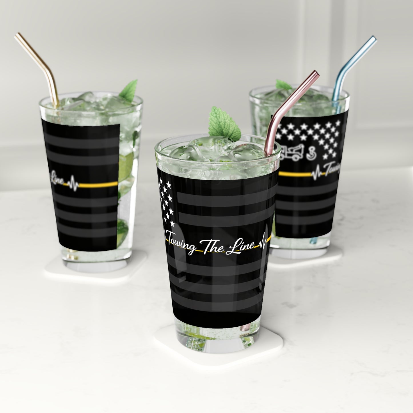 Thin Yellow Line Drinking Glass