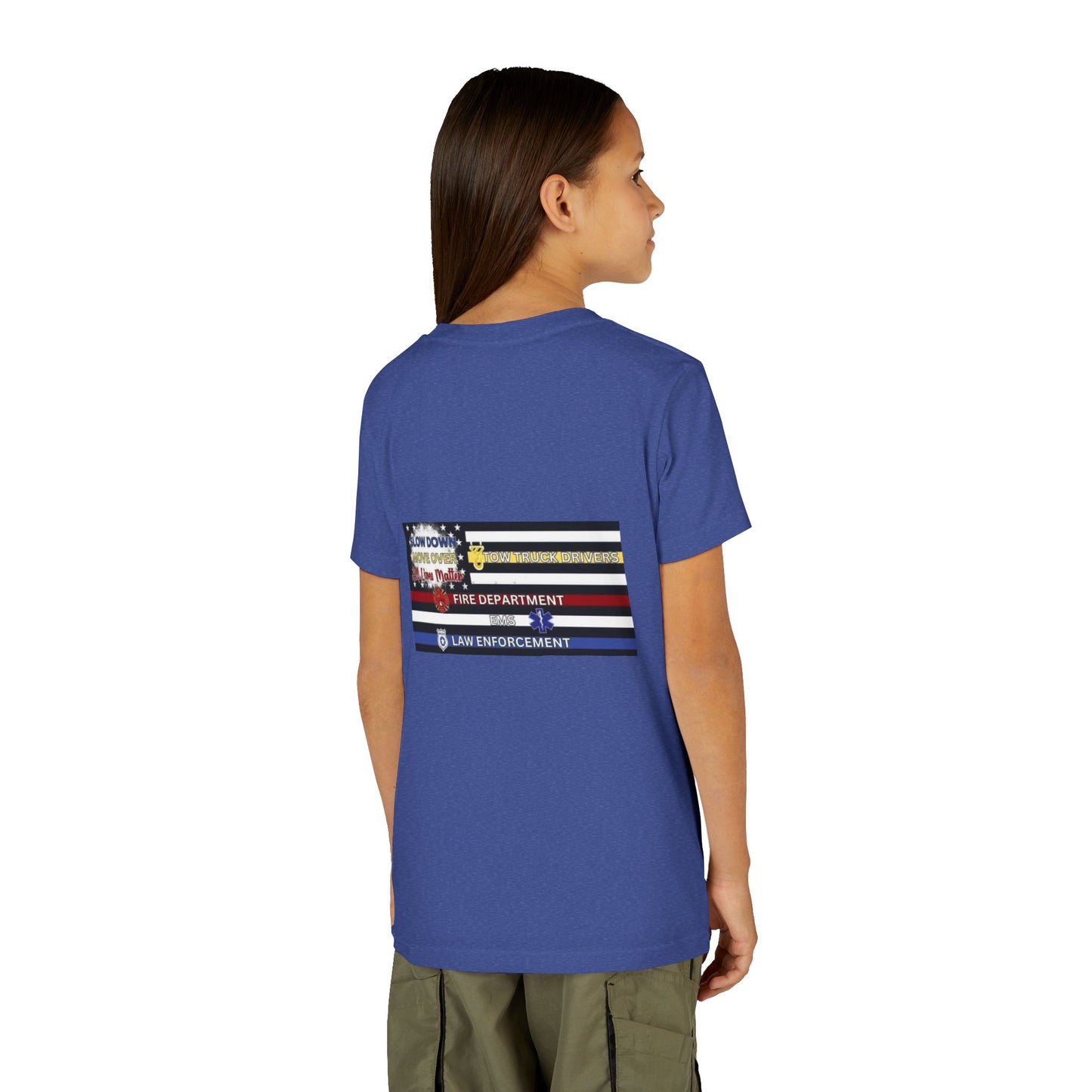Slow Down Move Over Flag Youth Unisex Short Sleeve Crewneck Tee