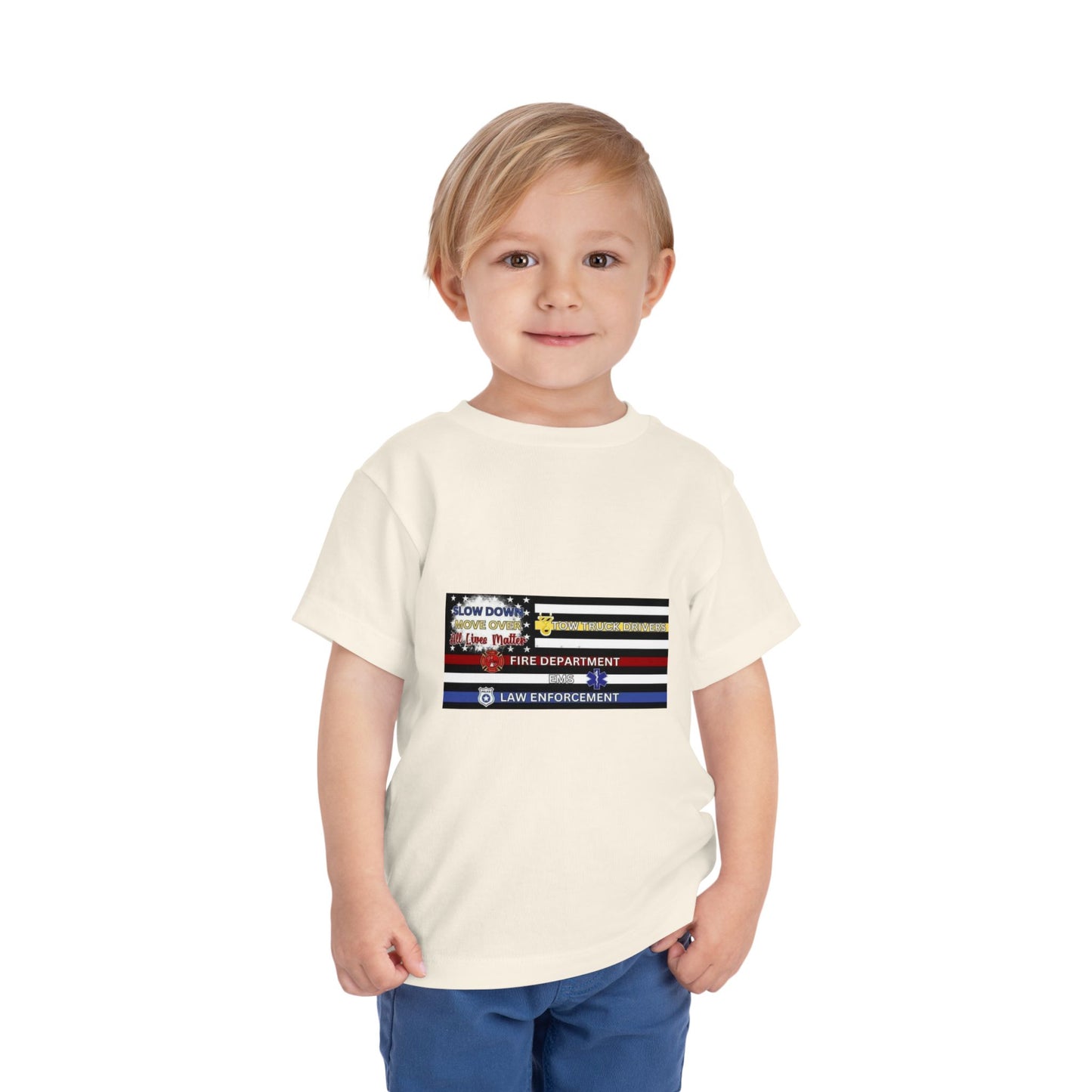 Slow Down Move Over Flag Toddler Unisex Short Sleeve Crewneck Tee