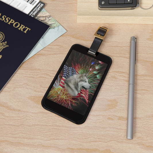 American Malamute Leather Strap Luggage Tag