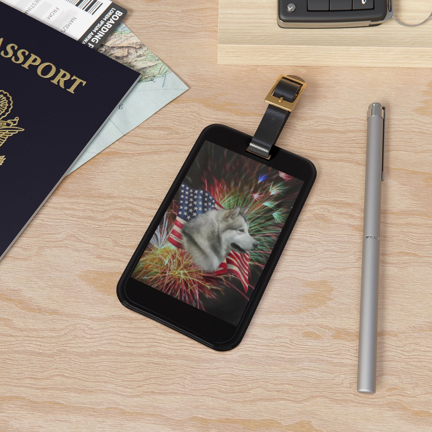 American Malamute Leather Strap Luggage Tag