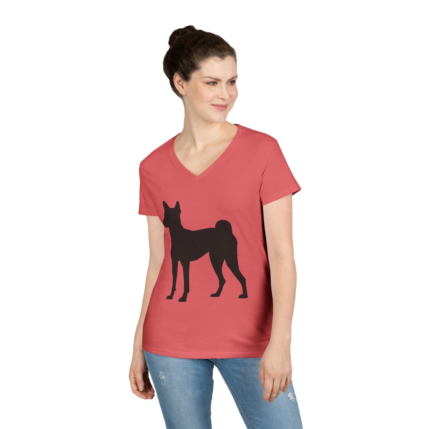 Basenji Silhouette Women's V-Neck T-Shirt
