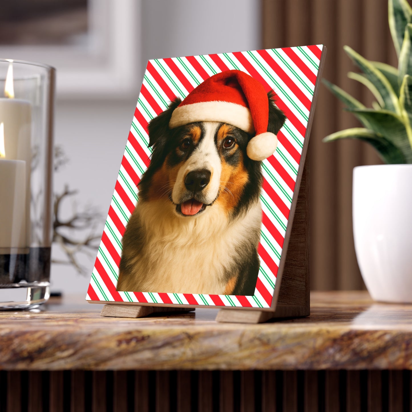 Santa Paws Aussie Ceramic Photo Tile