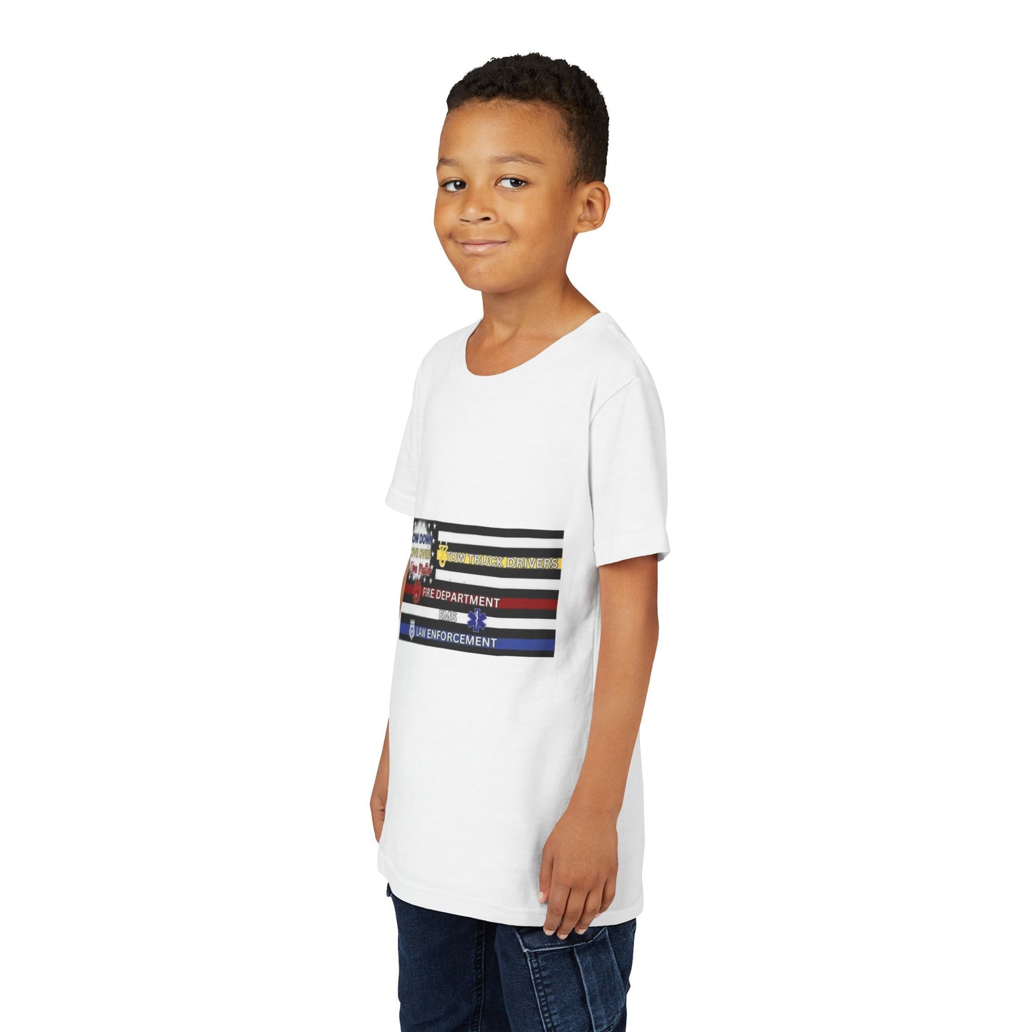 Slow Down Move Over Flag Youth Unisex Short Sleeve Crewneck Tee