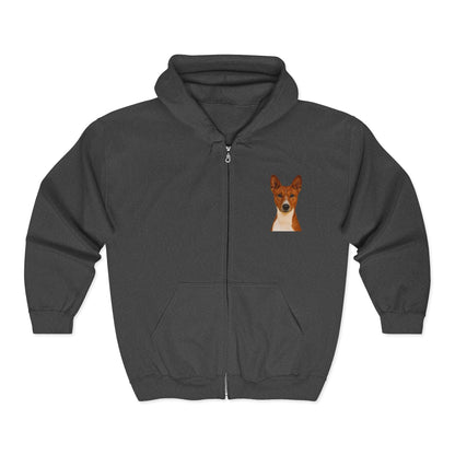 Basenji Head Unisex Full Zip Hoodie