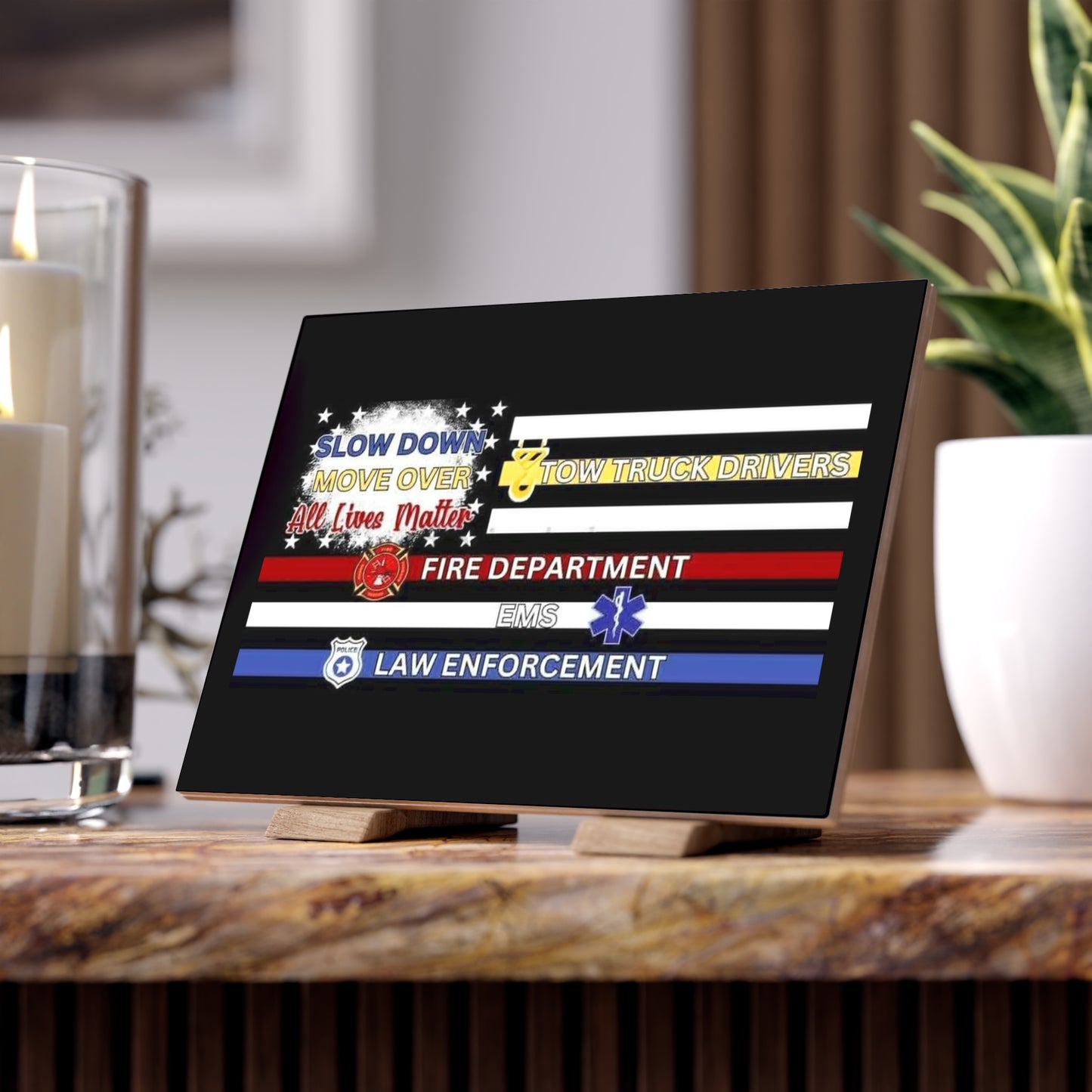 Slow Down Move Over Flag Ceramic Photo Tile
