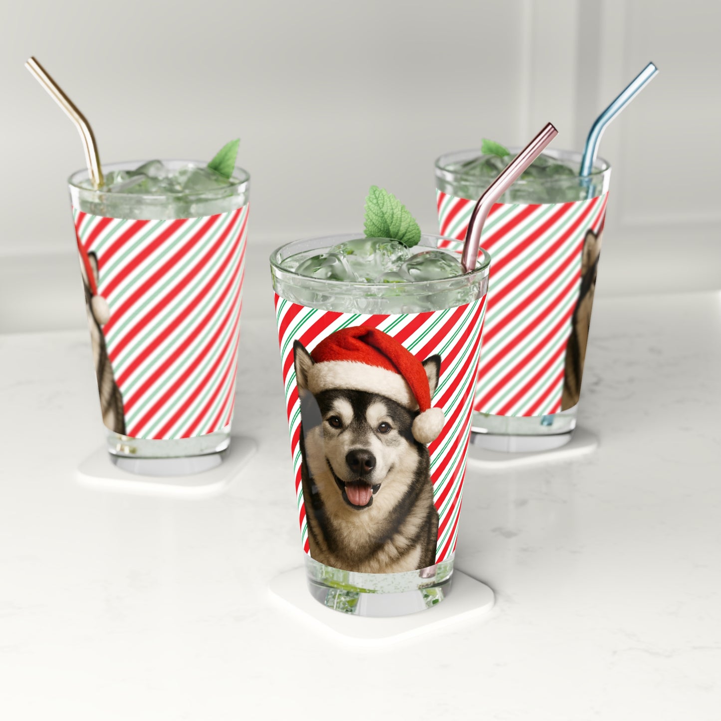 Santa Paws Malamute Drinking Glass