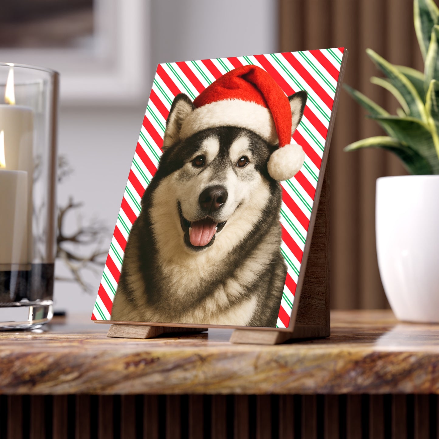Santa Paws Malamute Ceramic Photo Tile