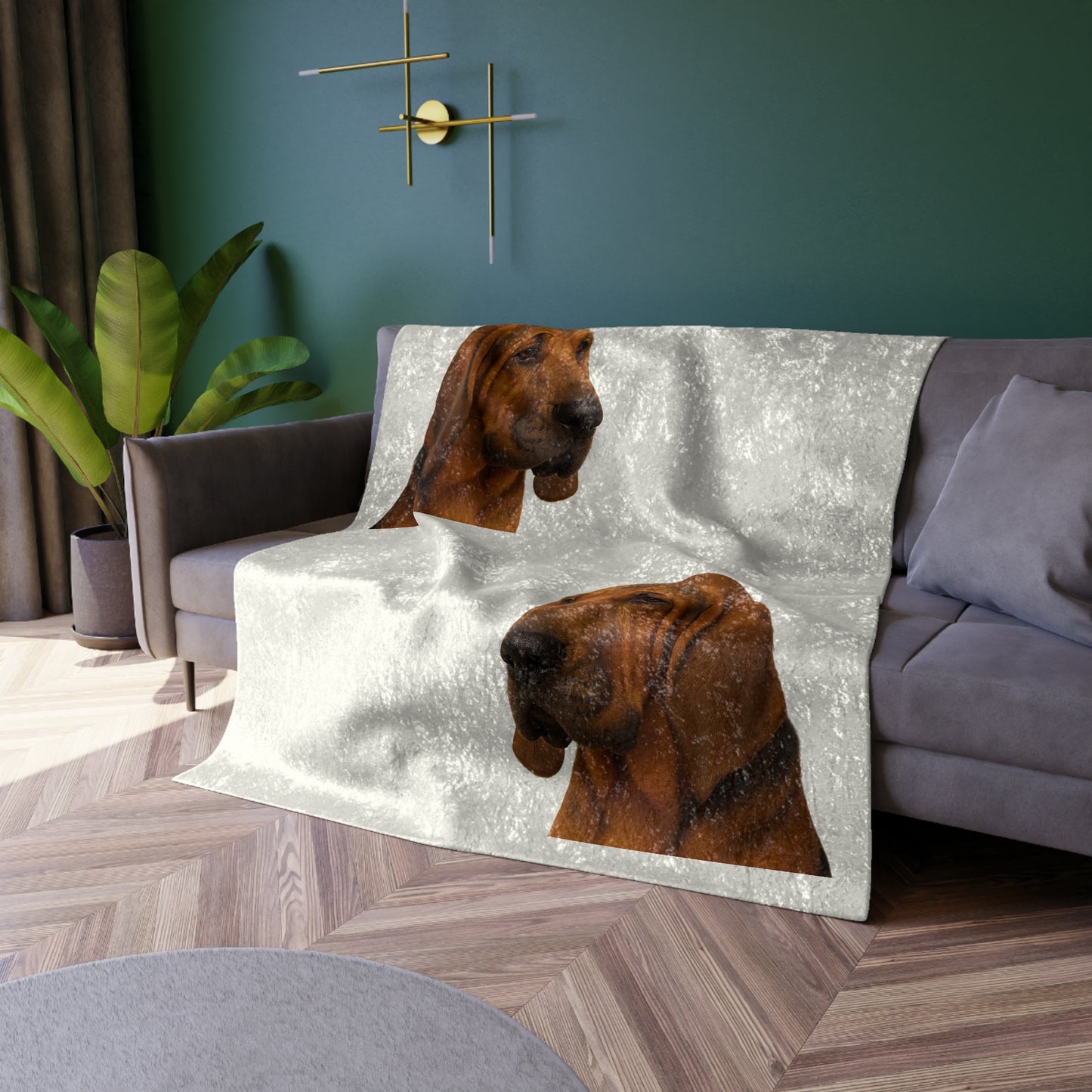 Bloodhound Head Crushed Velvet Blanket