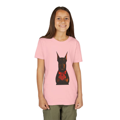 Cupid's Companion Doberman  Youth Unisex Short Sleeve Crewneck Tee