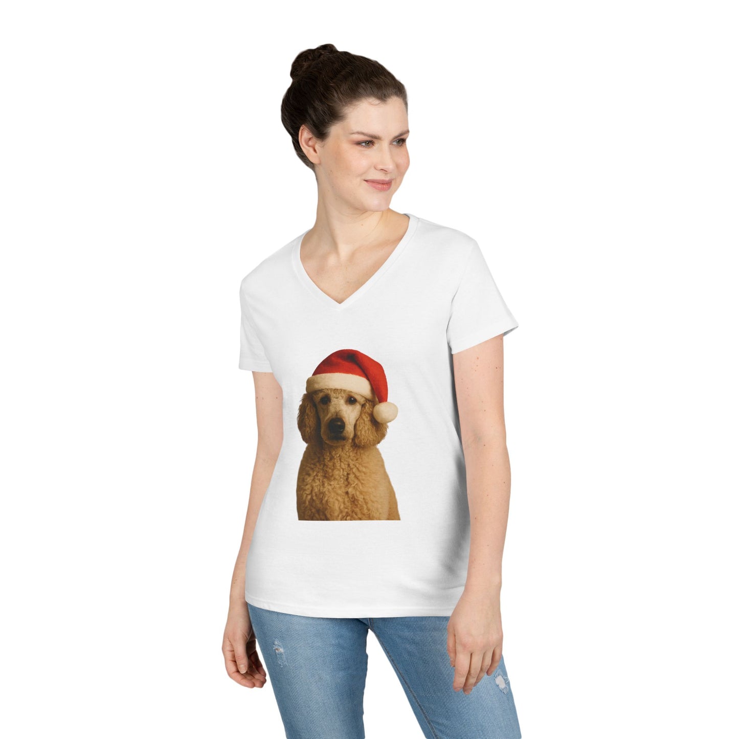Santa Paws Poodle Women's V-Neck T-Shirt