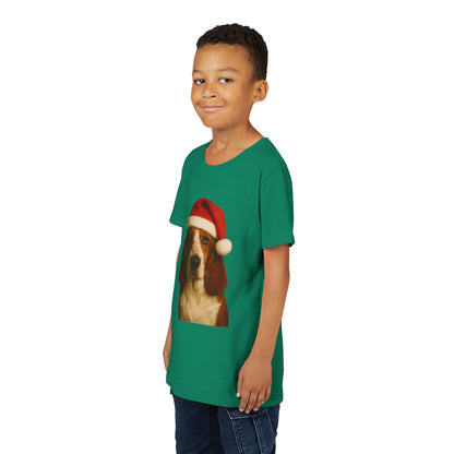 Santa Paws Basset Youth Unisex Short Sleeve Crewneck Tee