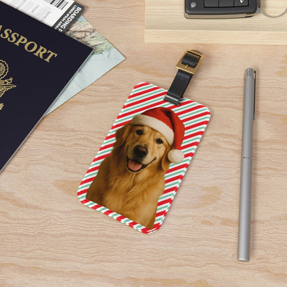 Santa Paws Golden Leather Strap Luggage Tag