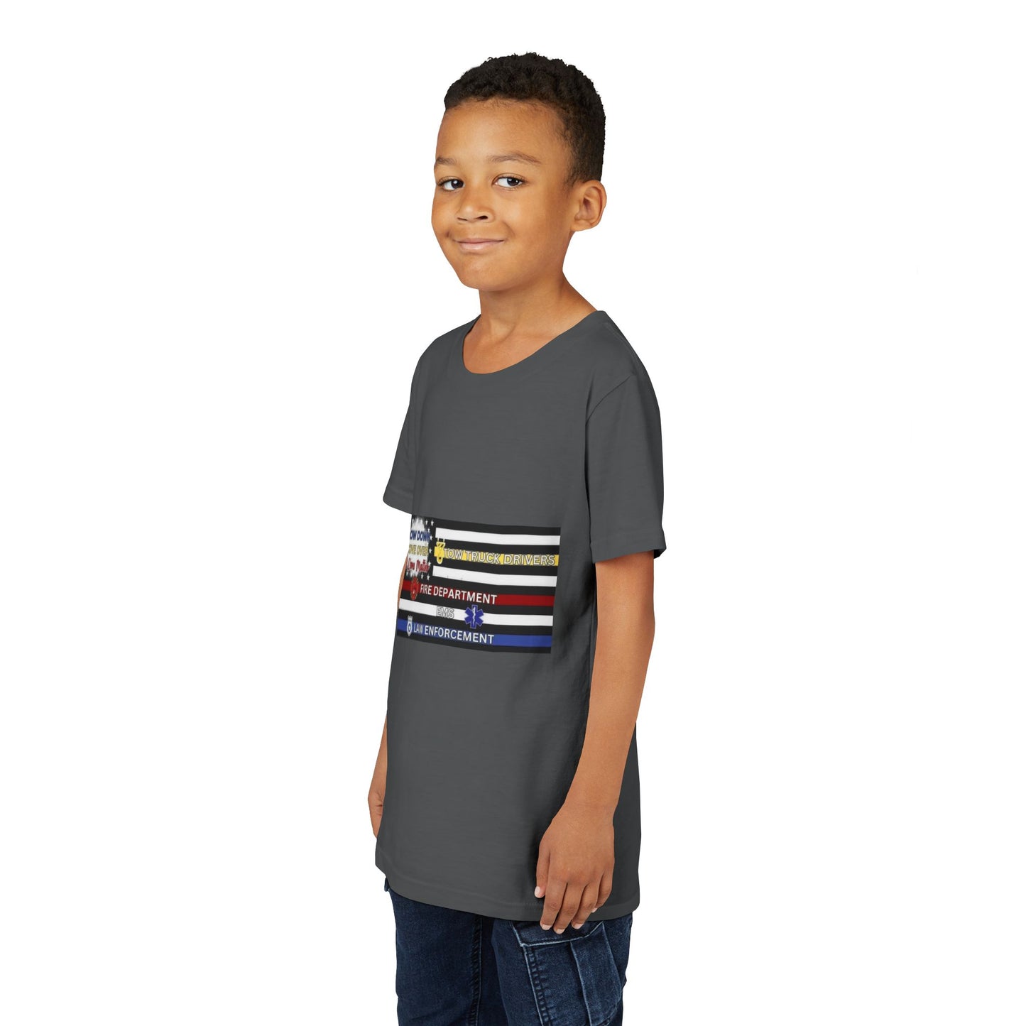 Slow Down Move Over Flag Youth Unisex Short Sleeve Crewneck Tee