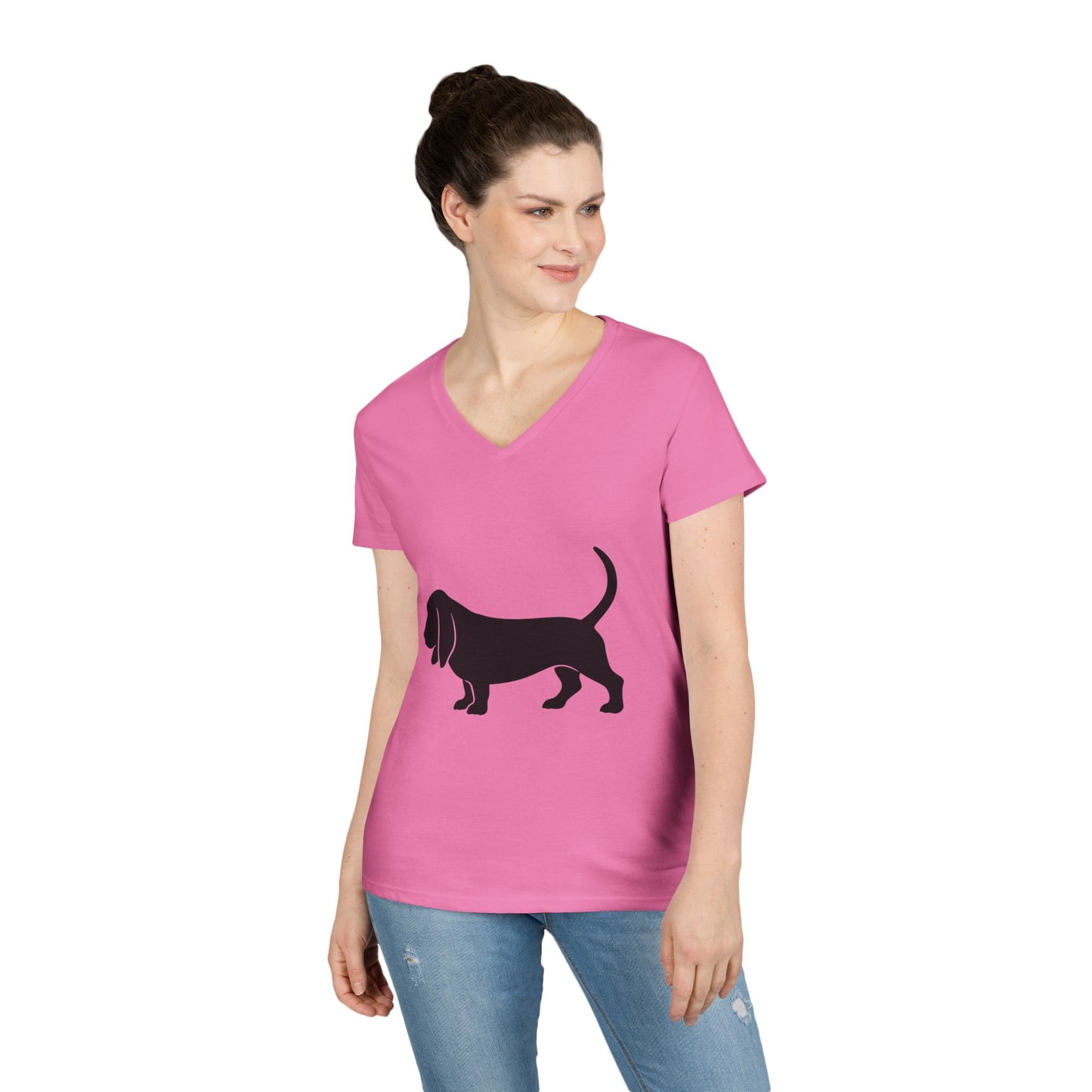 Basset Silhouette Women's V-Neck T-Shirt